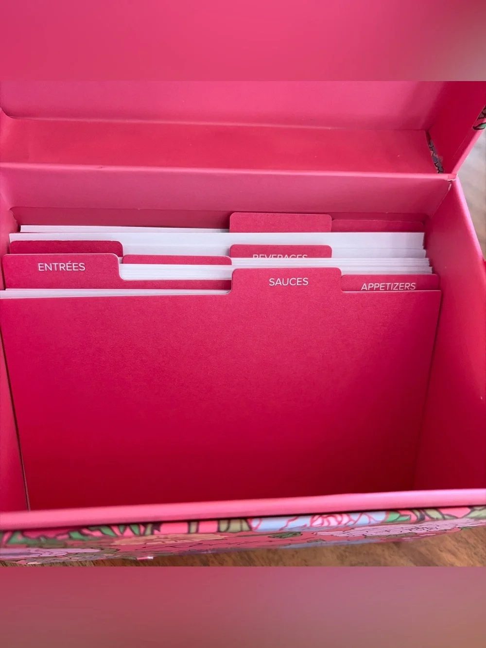 Vera Bradley Recipe Box Cards Set Vibrant Gardenias Pink Floral Kitchen NWOT